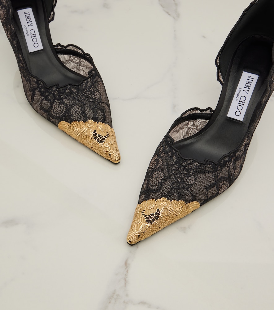 Faiz Leather-Trimmed Lace Pumps