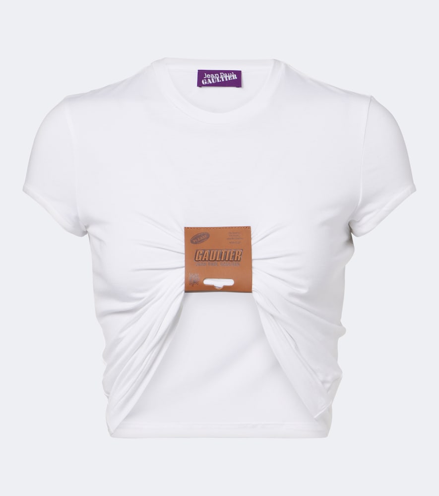 Jean Paul Gaultier Leather-trimmed Cropped T-shirt In White