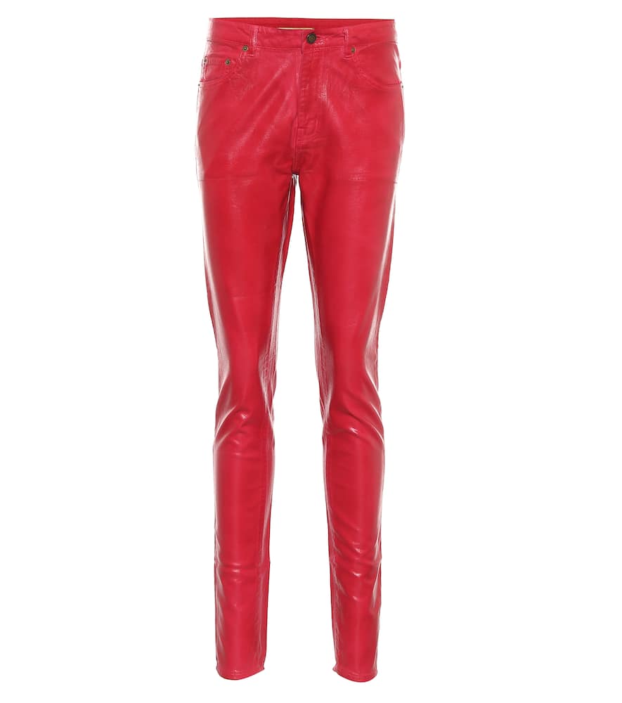 Click to view more detailed imagery on our partner's website Saint Laurent Mid-rise Vinyl-coated Skinny-leg Jeans In Red