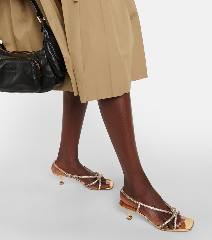 Miu Miu Embellished Metallic Leather Sandals In Gold