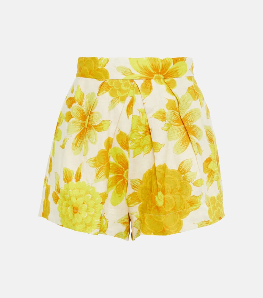 Alemais Sonny Linen Floral Print Pleated Shorts In Lemon In Orange