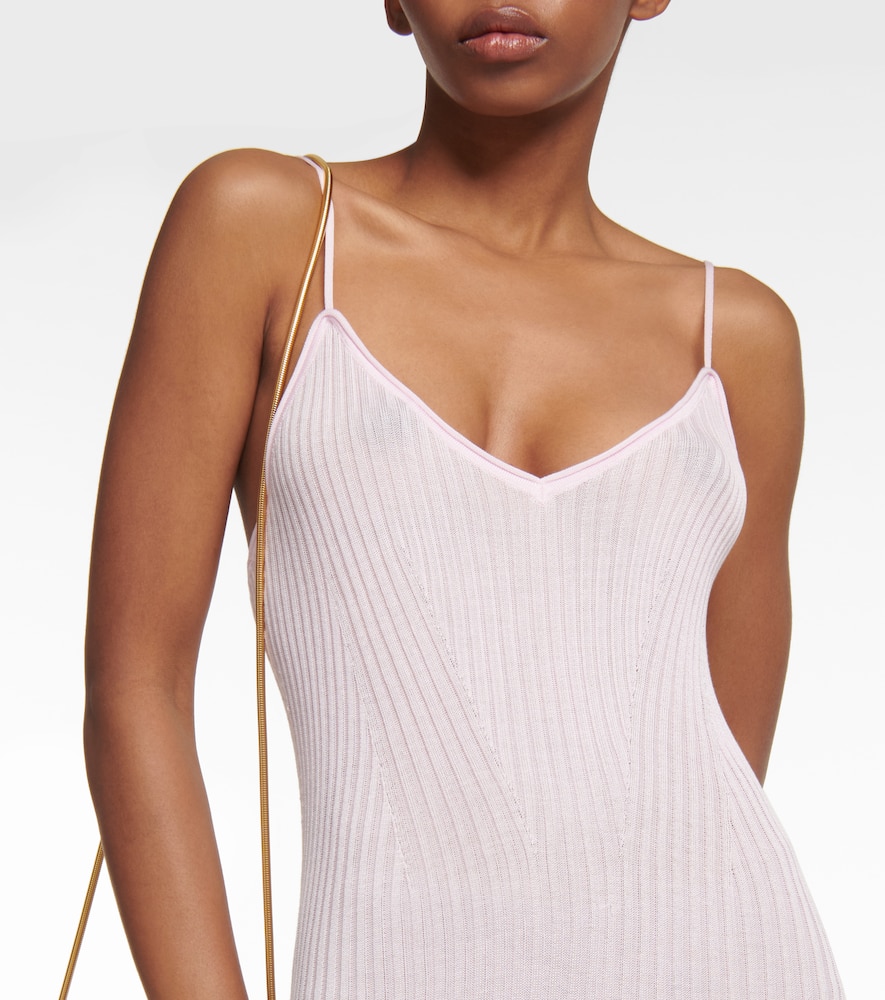 Shop Khaite Nolita Ribbed-knit Slip Dress In Pink