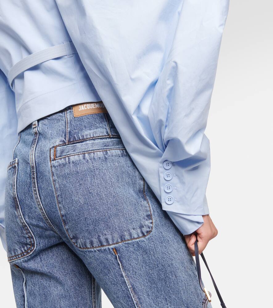 Jacquemus Le Haut Taffetas Off-shoulder Poplin Top In Light Blue