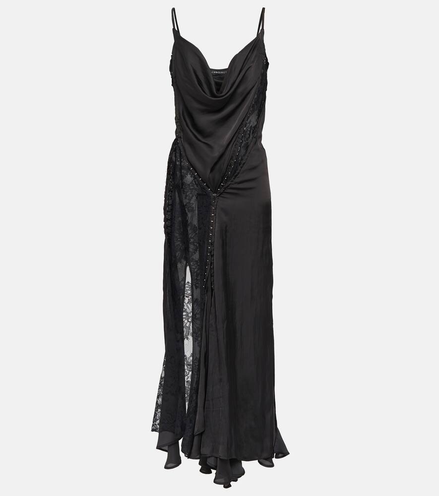 Y/Project Lace-trimmed asymmetric maxi dress
