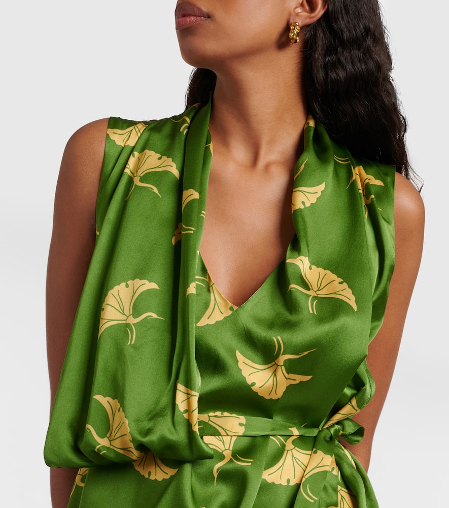 Shop Dries Van Noten Printed Silk Satin Wrap Dress In Grün