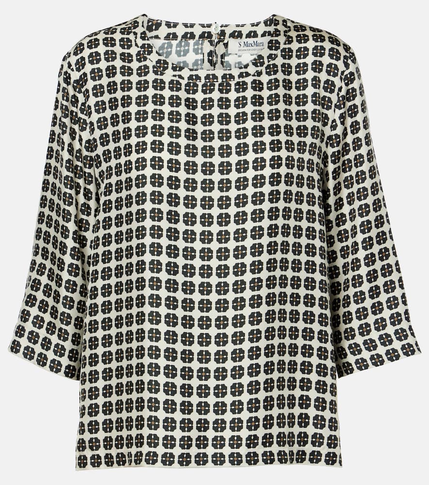 S Max Mara Ribes Checked Silk Top In White