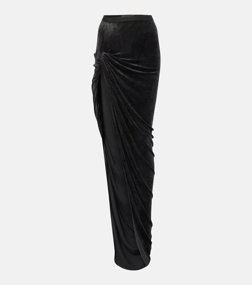 Rick Owens Lilies Twist Edfu Velvet Maxi Skirt In Black