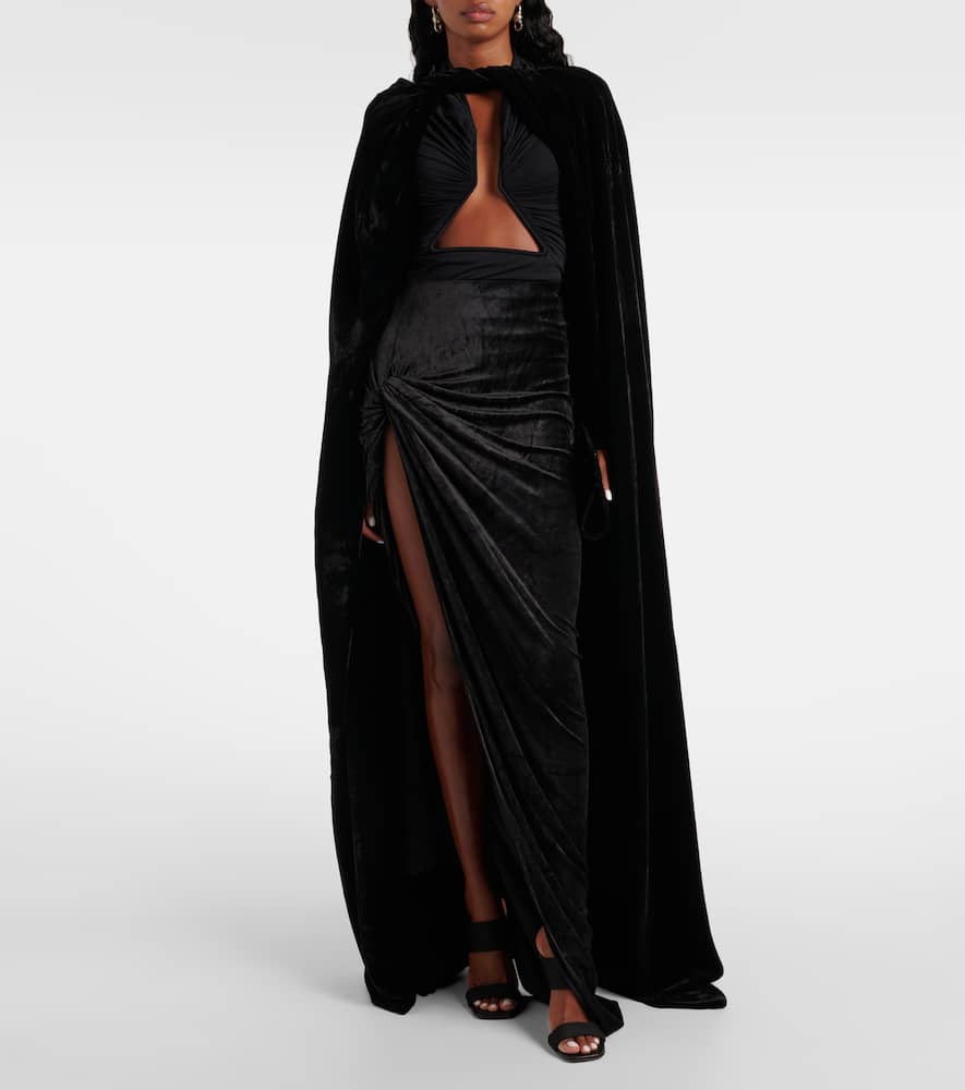 Rick Owens Lilies Twist Edfu Velvet Maxi Skirt In Black