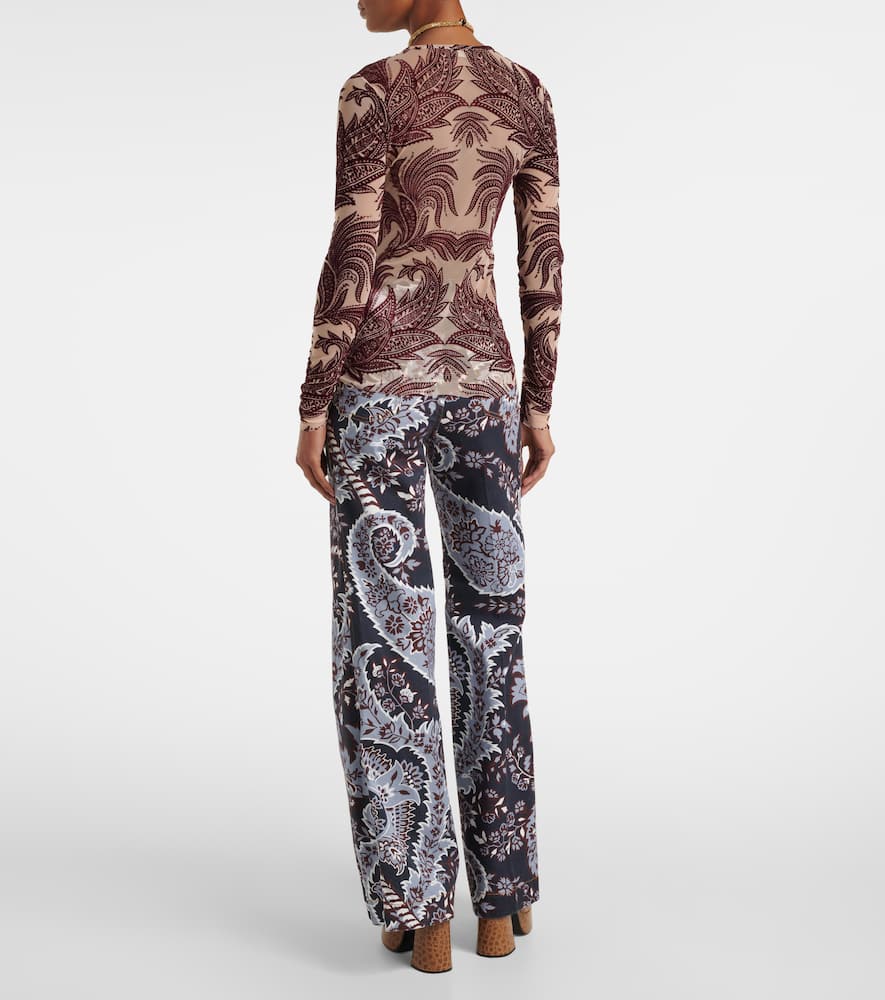 Etro Red Frog Motif Flocked Tulle Top In Multicoloured