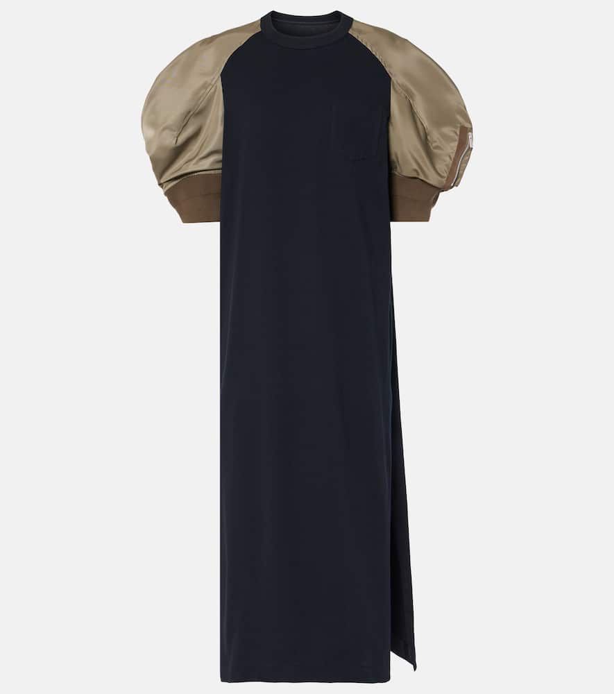 Puff-sleeve cotton jersey midi dress