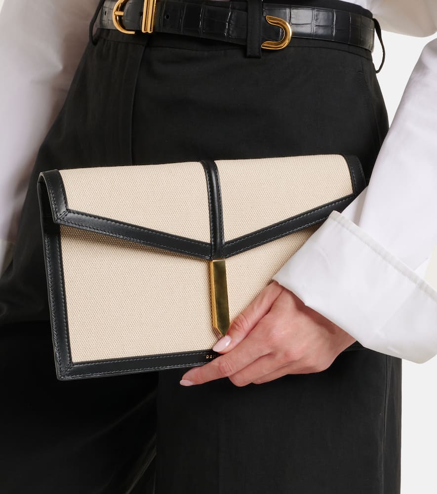 Demellier Tokyo Leather-trimmed Canvas Clutch