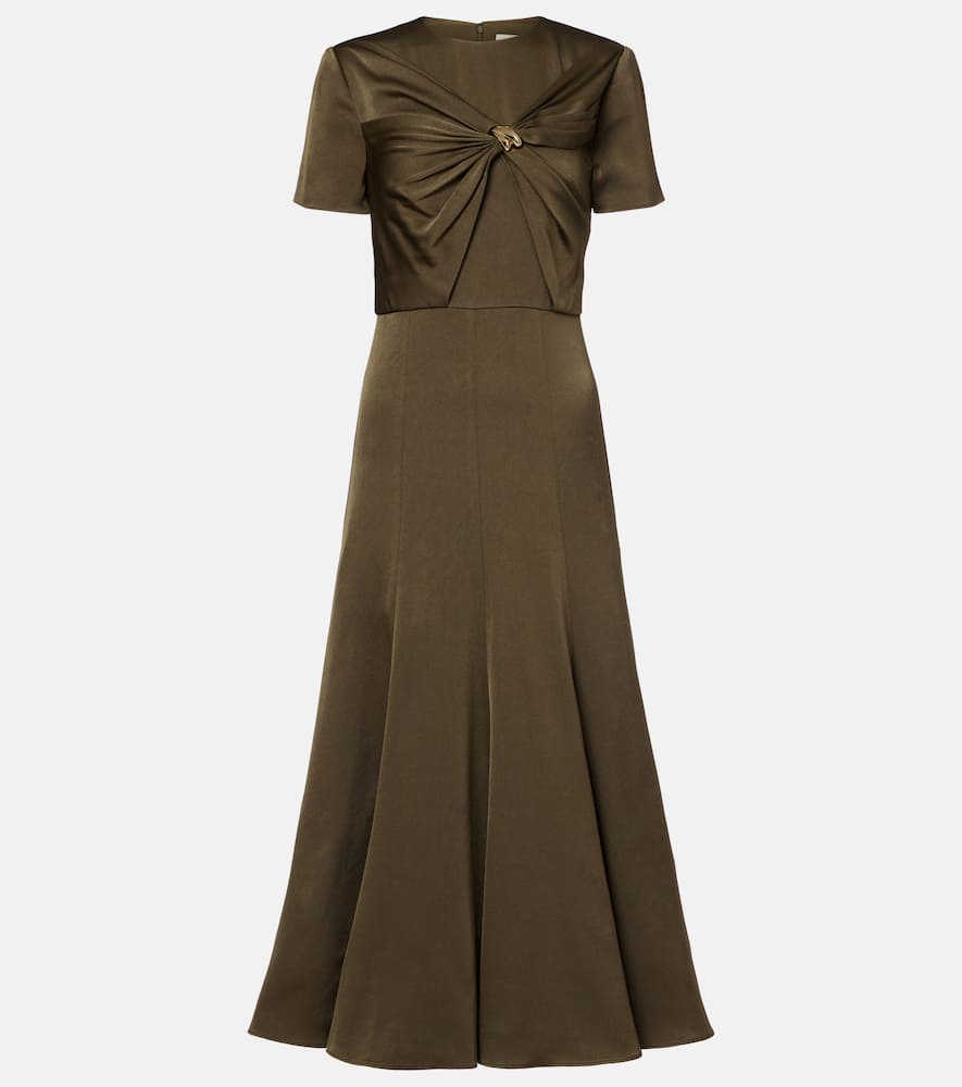 Gathered crêpe satin midi dress
