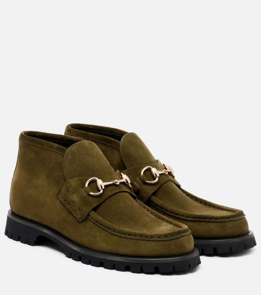 Gucci Horsebit Sylke Suede Boots In Green