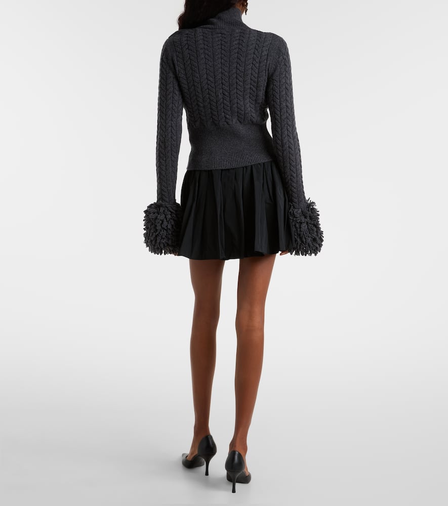 Patou Cropped Fringed Cable-knit Merino Wool And Cashmere-blend Sweater In Gray