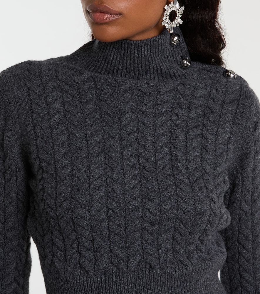 Patou Cropped Fringed Cable-knit Merino Wool And Cashmere-blend Sweater In Gray