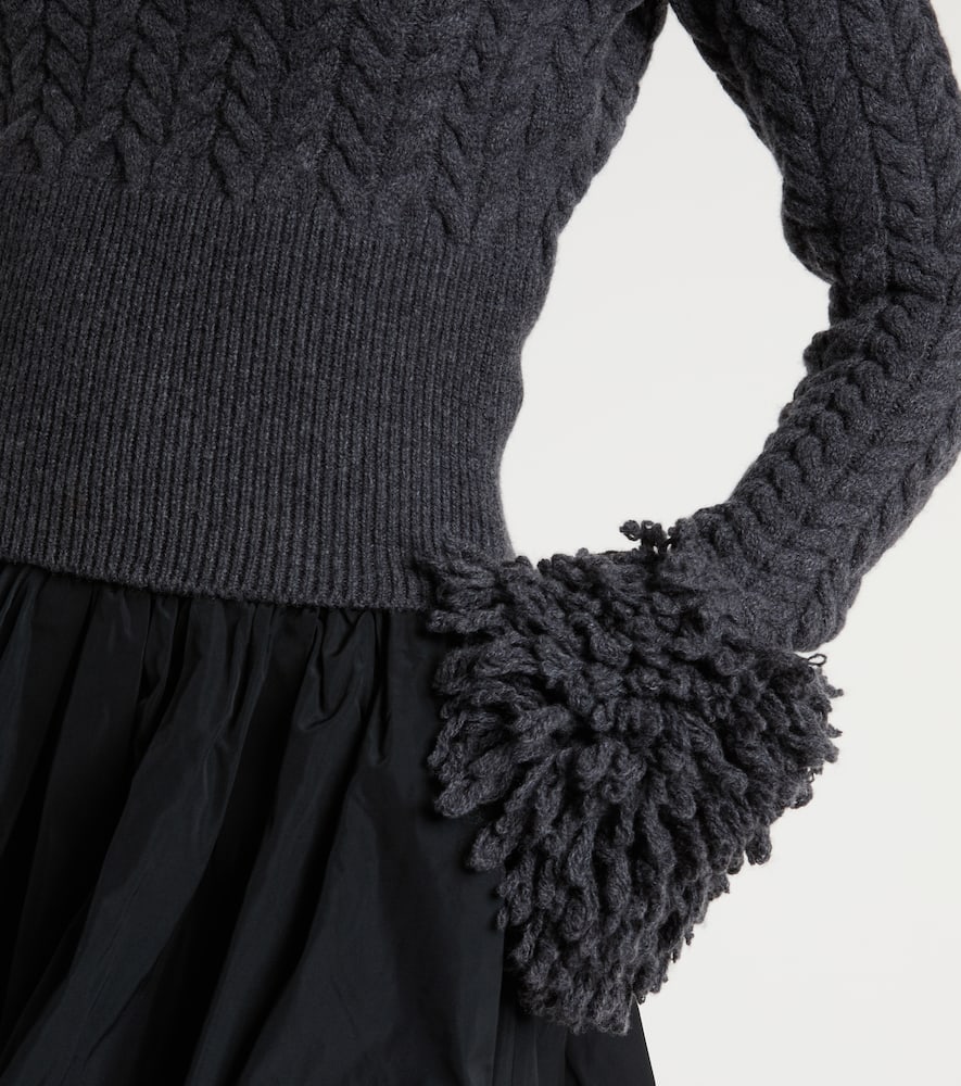 Patou Cropped Fringed Cable-knit Merino Wool And Cashmere-blend Sweater In Gray