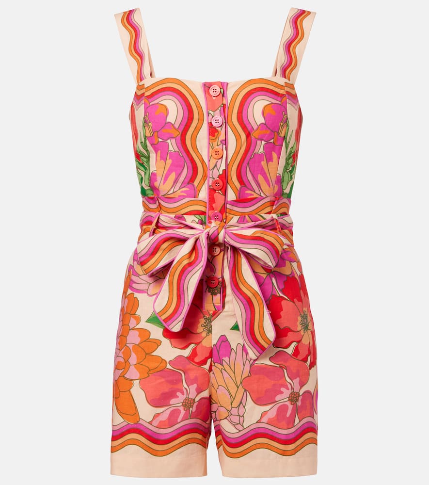 Spring Affair printed linen-blend romper