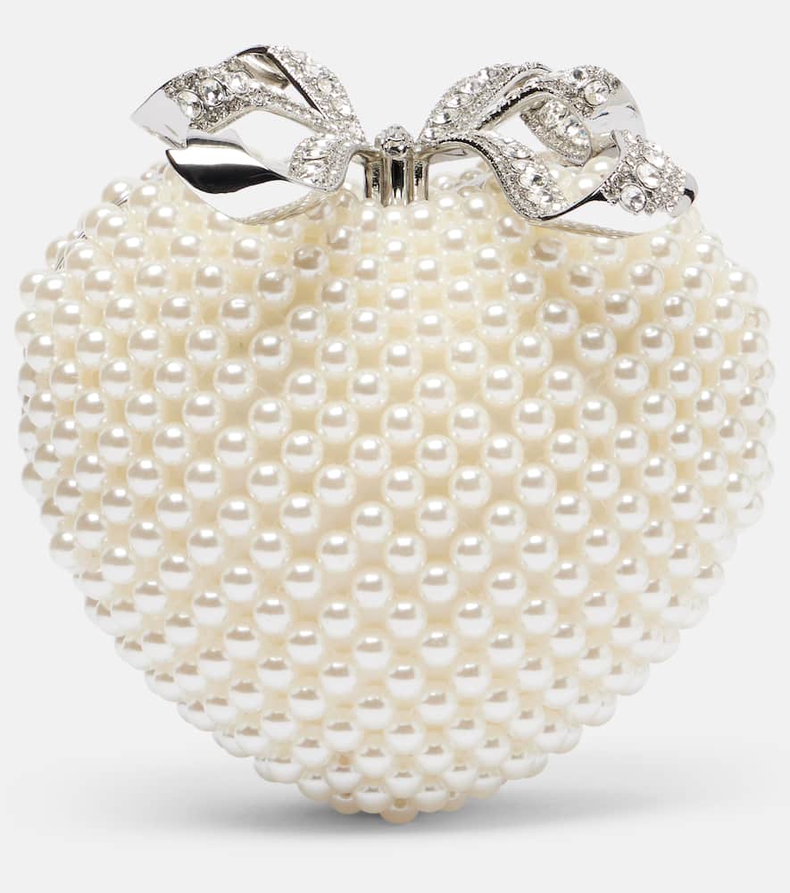 Self-portrait Heart Mini Faux Pearls-embellished Clutch In White
