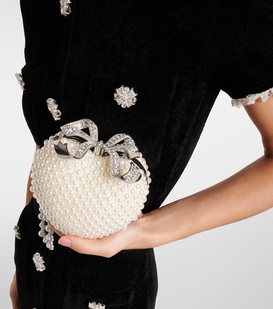 Self-portrait Heart Mini Faux Pearls-embellished Clutch In White