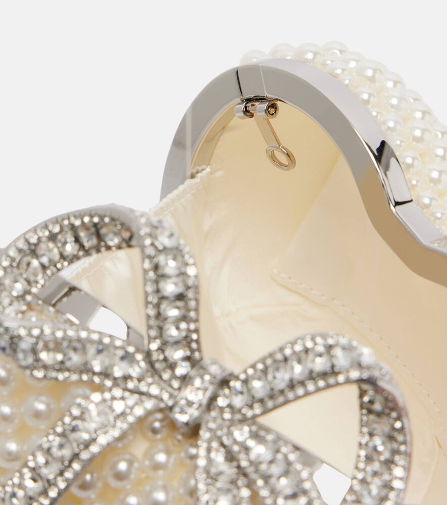 Self-portrait Heart Mini Faux Pearls-embellished Clutch In White