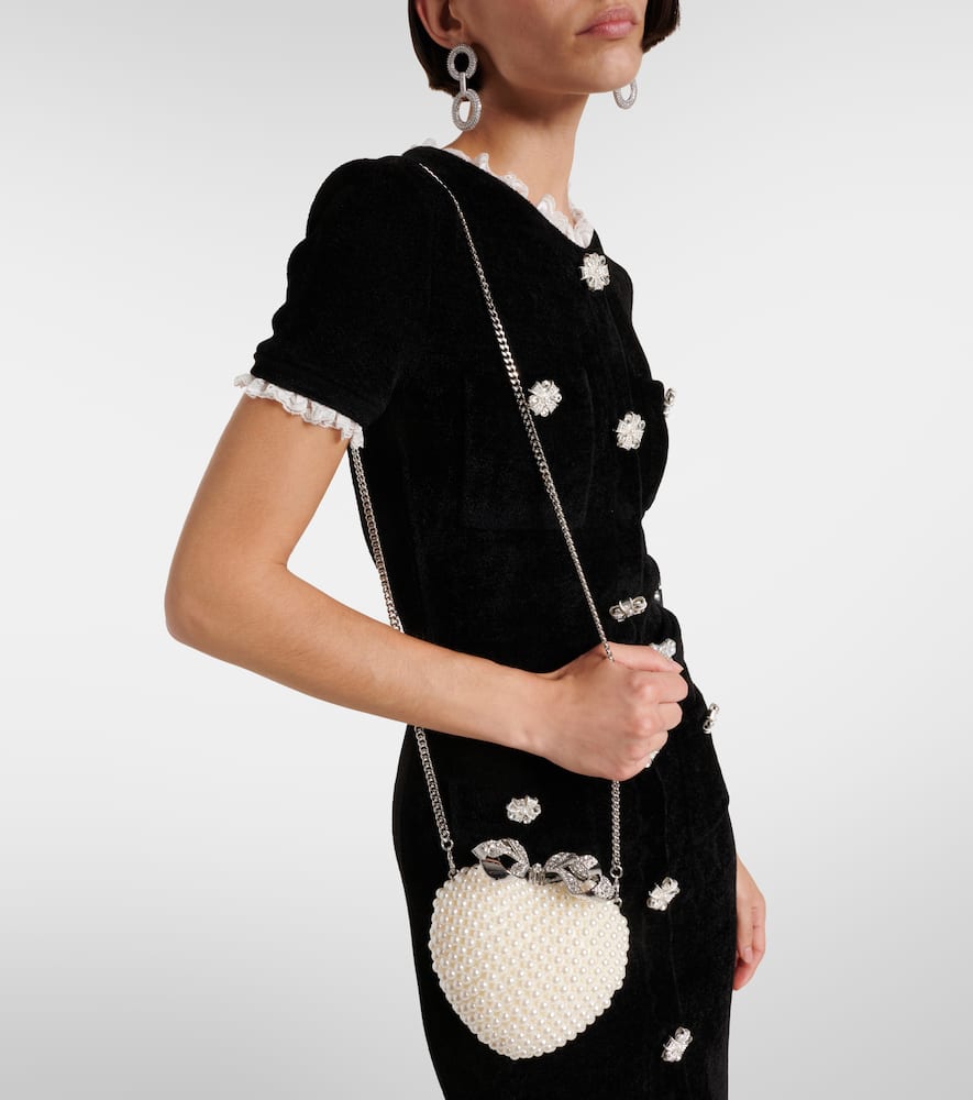 Self-portrait Heart Mini Faux Pearls-embellished Clutch In White