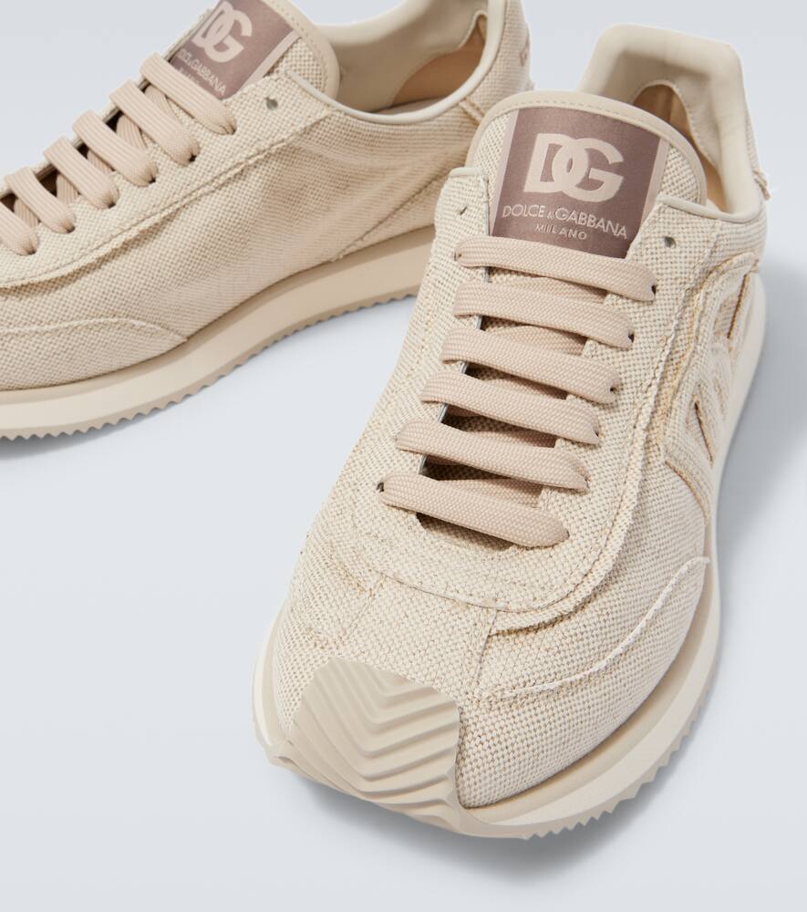 Dolce & Gabbana Leather-trimmed Canvas Sneakers In Neutral