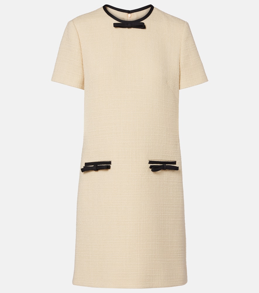 Valentino Bow-detail Wool-blend Tweed Minidress In Neutral