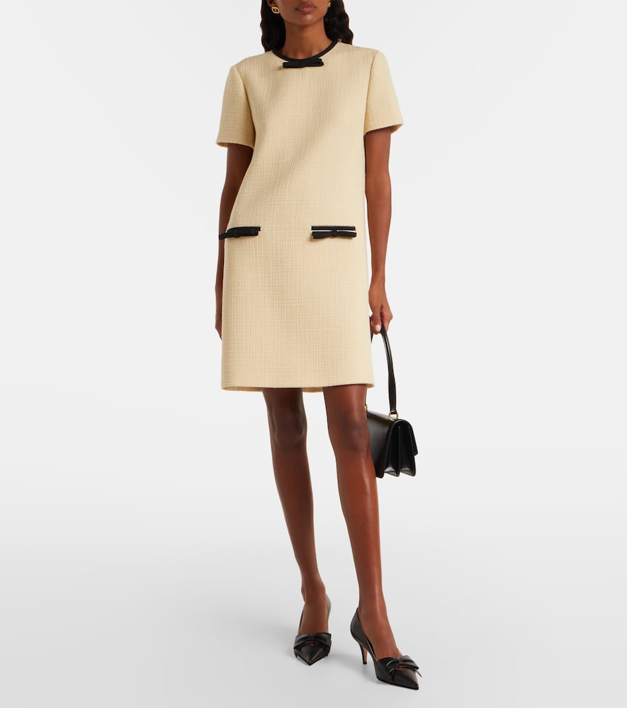 Valentino Bow-detail Wool-blend Tweed Minidress In Neutral
