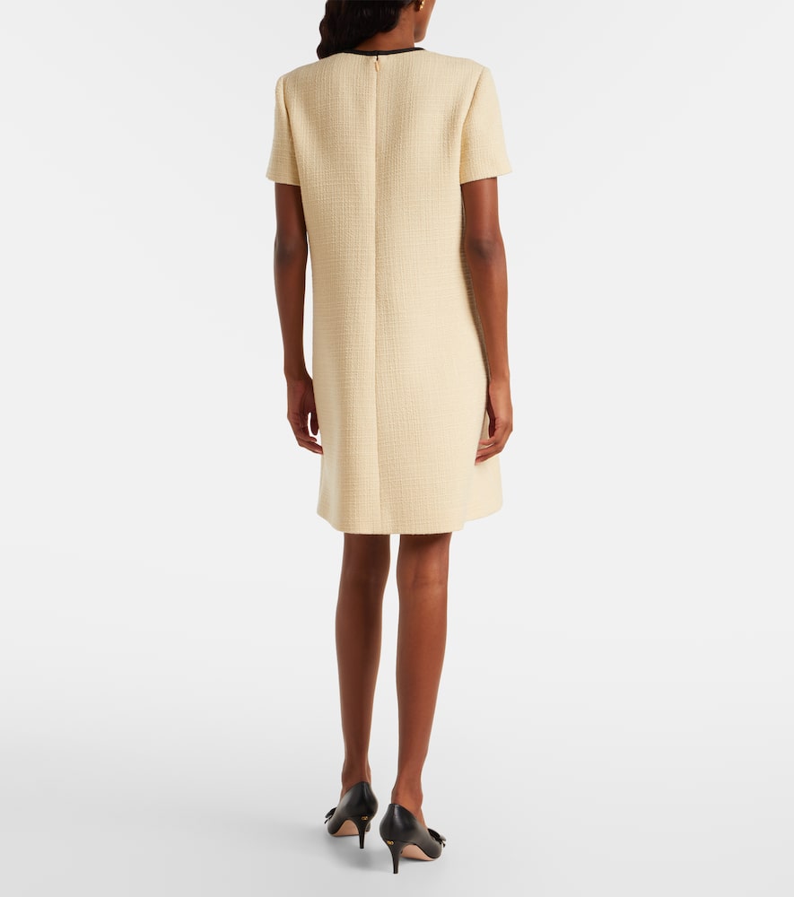 Valentino Bow-detail Wool-blend Tweed Minidress In Neutral