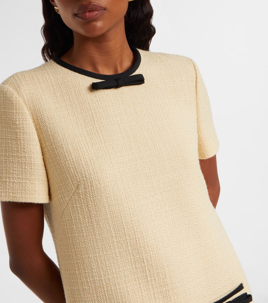 Valentino Bow-detail Wool-blend Tweed Minidress In Neutral