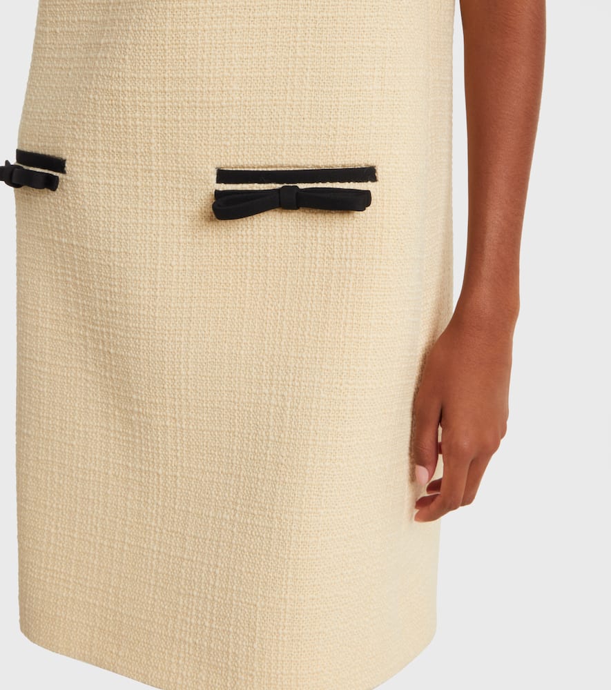 Valentino Bow-detail Wool-blend Tweed Minidress In Neutral