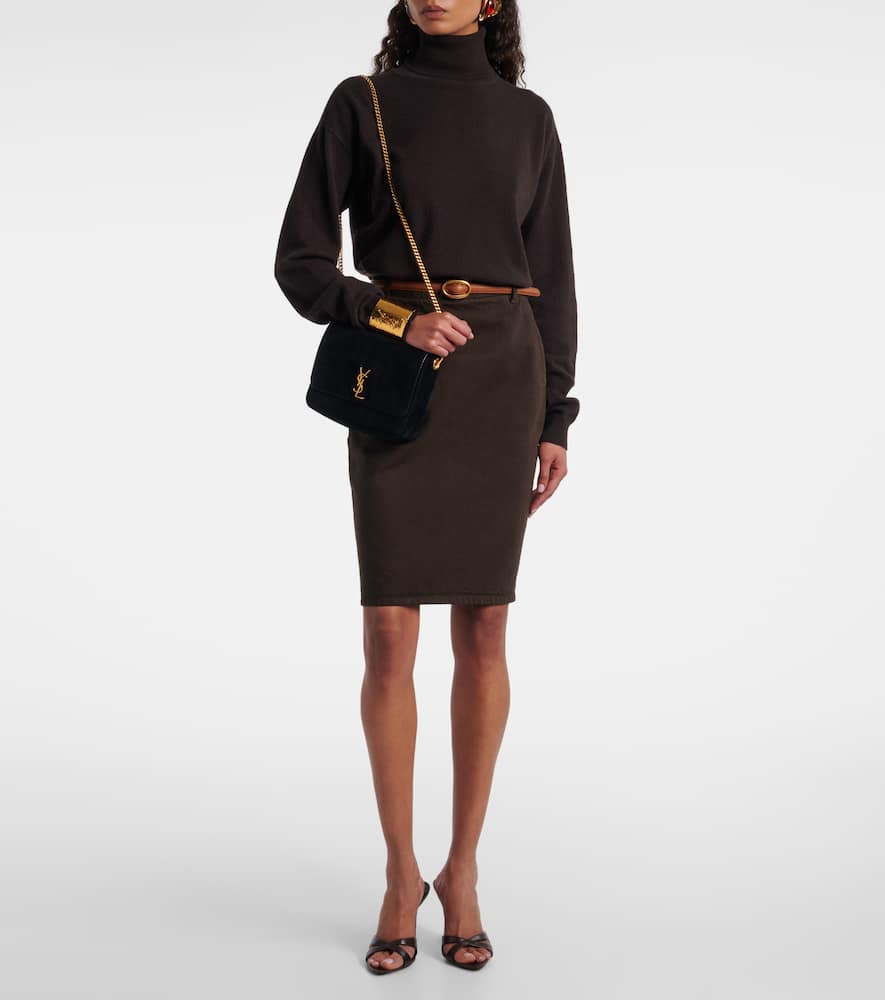 Saint Laurent Kate Suede Shoulder Bag In Black