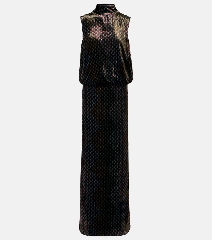 Dries Van Noten Printed Satin Maxi Dress In Green