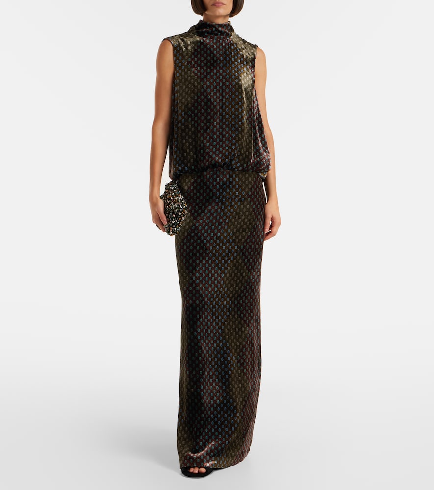 Dries Van Noten Printed Satin Maxi Dress In Green