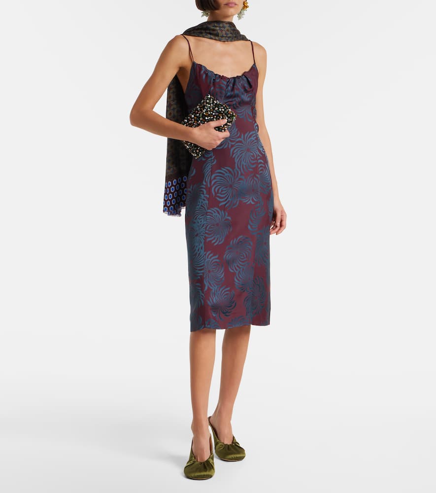 Dries Van Noten Floral Jacquard Midi Dress In Purple