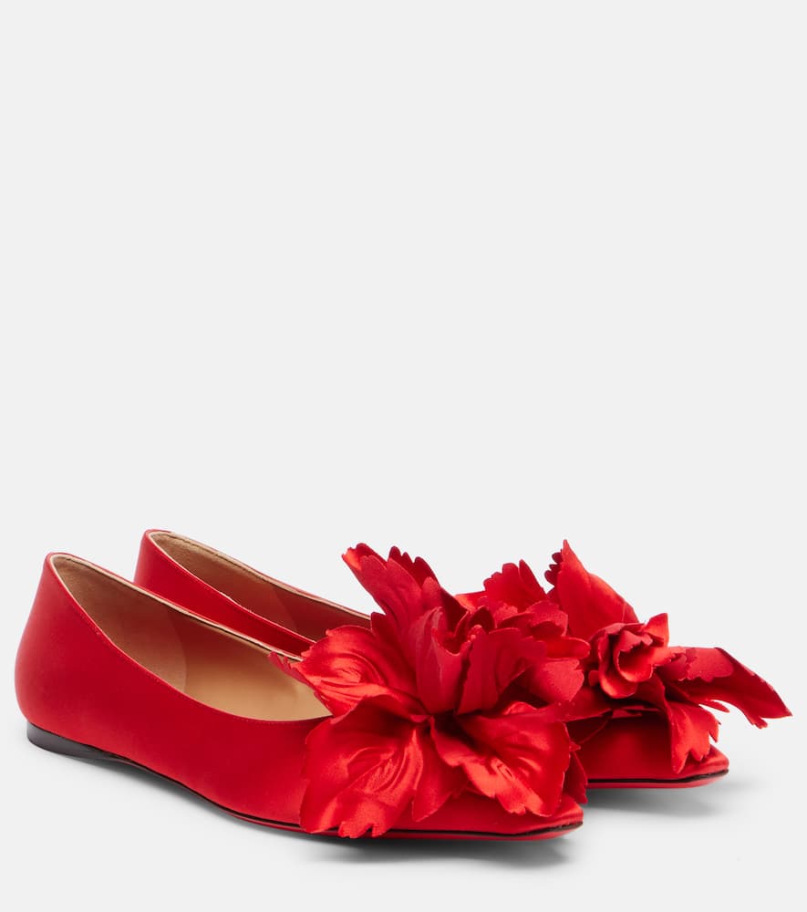 Ferragamo Gemy Floral-applique Satin Ballet Flats In Red