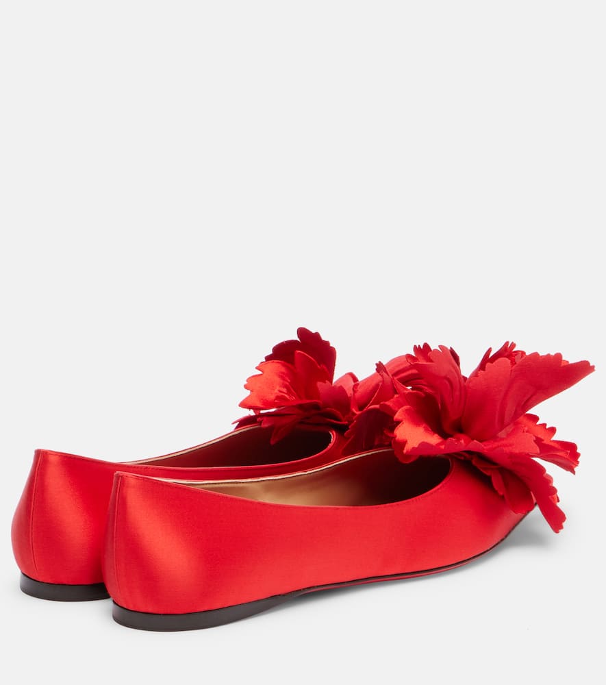 Ferragamo Gemy Floral-applique Satin Ballet Flats In Red