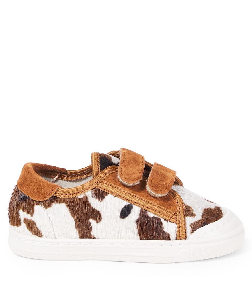 Pèpè Printed Calf Hair And Suede Sneakers In Brown
