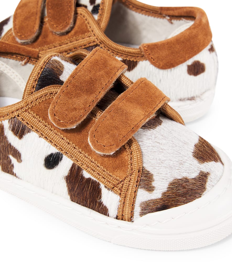 Pèpè Printed Calf Hair And Suede Sneakers In Brown