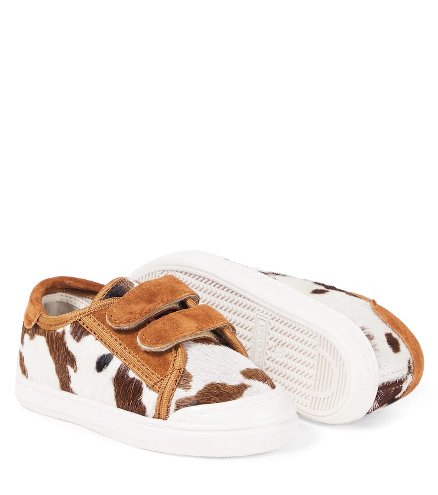 Pèpè Printed Calf Hair And Suede Sneakers In Brown