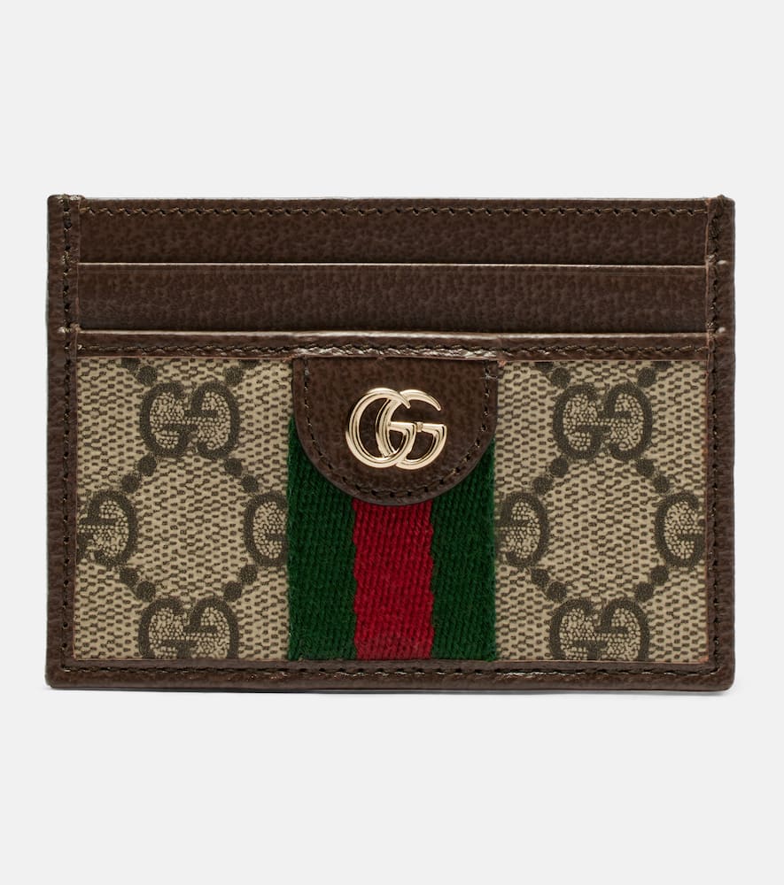 Gucci Ophidia Leather-trimmed Card Holder In Brown