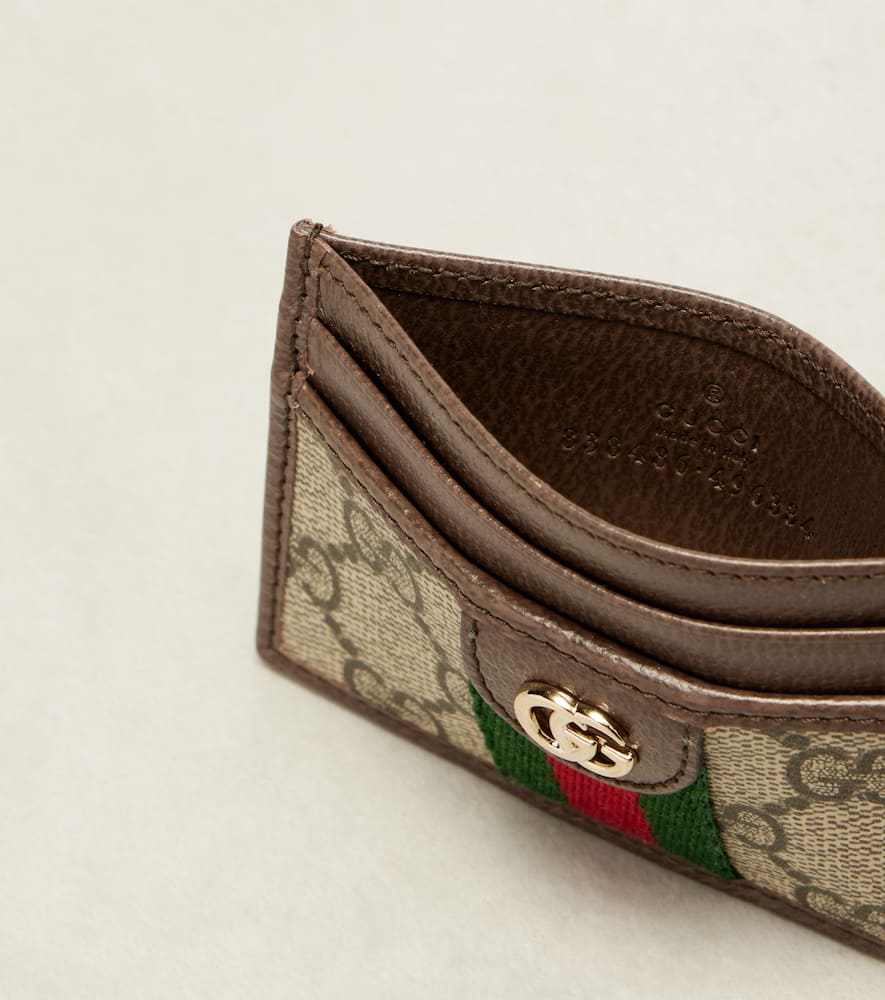 Gucci Ophidia Leather-trimmed Card Holder In Brown