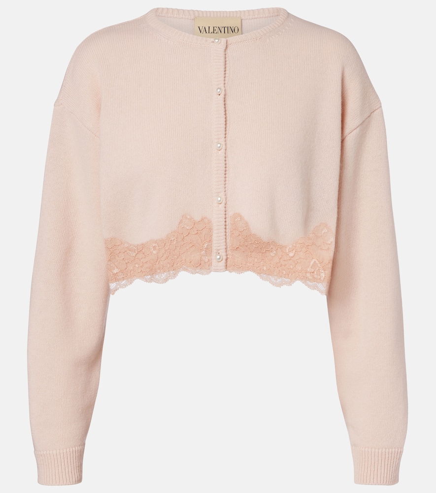 Valentino Lace-trimmed cropped virgin wool cardigan