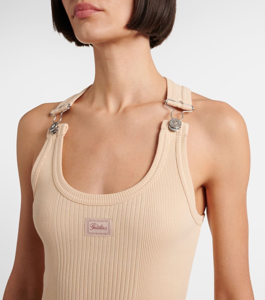 Jean Paul Gaultier Ribbed-knit Cotton Minidress In Neutral