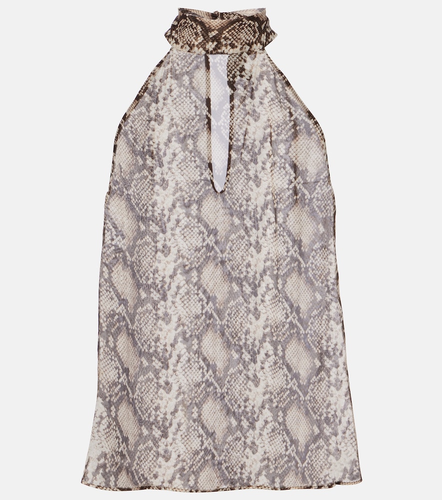 Nili Lotan Alla snake-print halterneck silk top