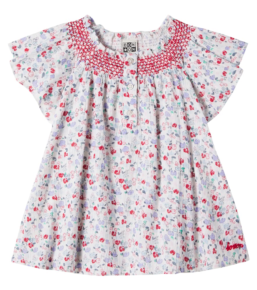 Bonton Baby Hazelnut Floral Cotton Dress In White