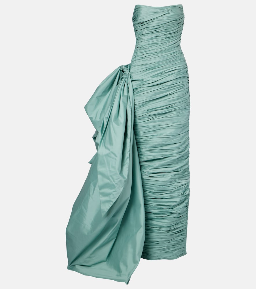 Marmar Halim Draped Pleated Taffeta Corset Gown In Green
