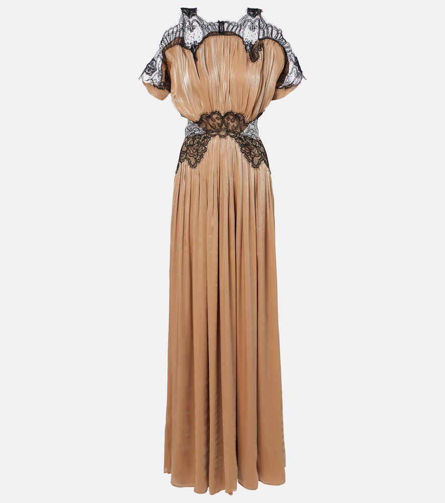 Costarellos Lace-trimmed Lurex georgette gown