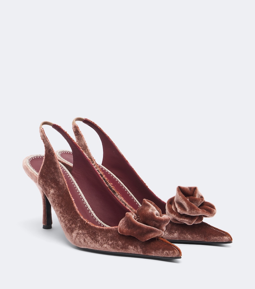 Floral-Appliqué Velvet Slingback