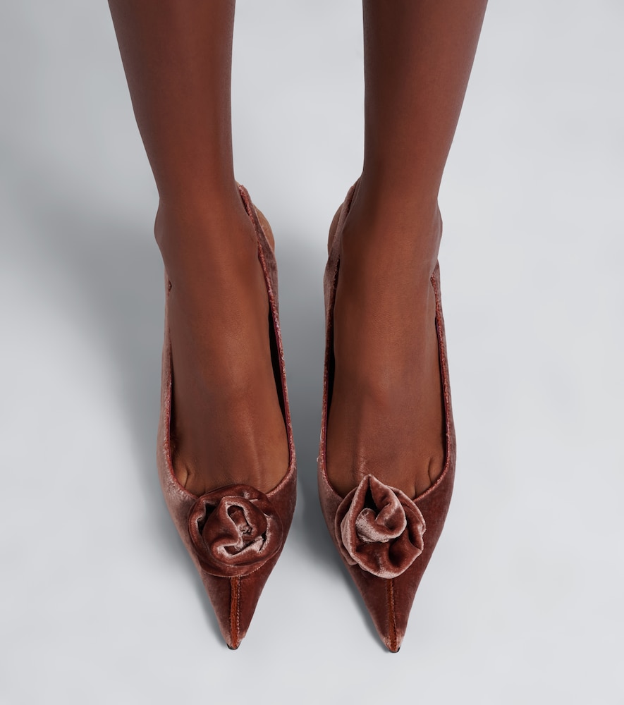 Floral-Appliqué Velvet Slingback